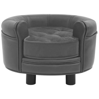  Sofa dla psa, szara, 48x48x32 cm, plusz i sztuczna skóra