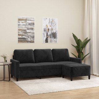 3-osobowa sofa z podnóżkiem, czarna, 180 cm, aksamit