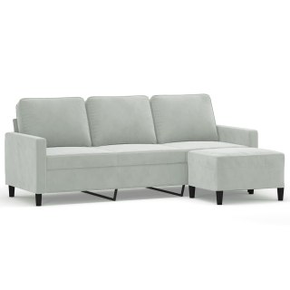  3-osobowa sofa z podnóżkiem, jasnoszara, 180 cm, aksamit