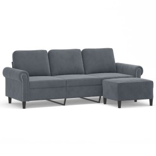 3-osobowa sofa z podnóżkiem, ciemnoszary, 180 cm, aksamit