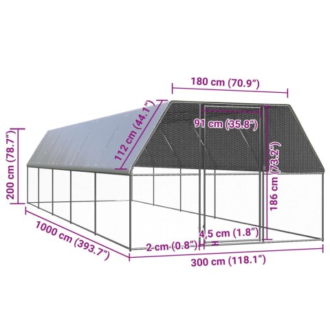 Klatka zewnętrzna dla kurcząt, 3x10x2 m, stal galwanizowana Klatka zewnętrzna dla kurcząt, 3x10x2 m, stal galwanizowana