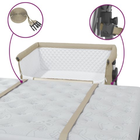 Łóżeczko dziecięce z materacem, kolor taupe, lniana tkanina Łóżeczko dziecięce z materacem, kolor taupe, lniana tkanina