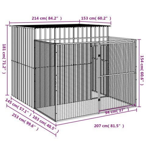 Buda dla psa, z wybiegiem, antracytowa, 214x253x181 cm, stal Buda dla psa, z wybiegiem, antracytowa, 214x253x181 cm, stal