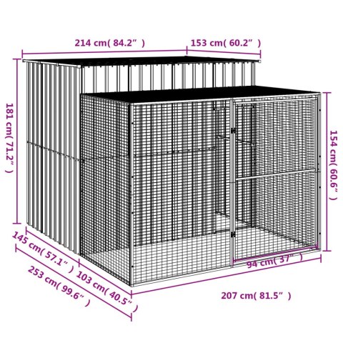 Buda dla psa, z wybiegiem, antracytowa, 214x253x181 cm, stal Buda dla psa, z wybiegiem, antracytowa, 214x253x181 cm, stal