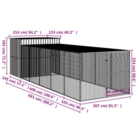 Buda dla psa, z wybiegiem, antracytowa, 214x661x181 cm, stal Buda dla psa, z wybiegiem, antracytowa, 214x661x181 cm, stal