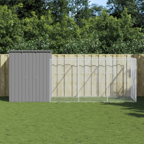 Buda dla psa, z wybiegiem, jasnoszara, 165x455x181 cm, stal Buda dla psa, z wybiegiem, jasnoszara, 165x455x181 cm, stal