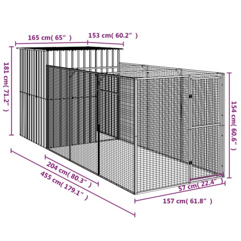 Buda dla psa, z wybiegiem, jasnoszara, 165x455x181 cm, stal Buda dla psa, z wybiegiem, jasnoszara, 165x455x181 cm, stal