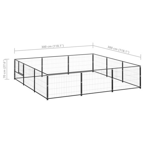 Kojec dla psa, czarny, 9 m², stalowy Kojec dla psa, czarny, 9 m², stalowy