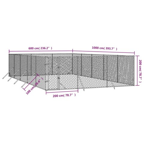 Kojec zewnętrzny dla psa, srebrny, 6x10x2 m, stal galwanizowana Kojec zewnętrzny dla psa, srebrny, 6x10x2 m, stal galwanizowana