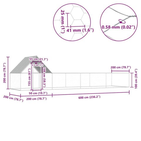Woliera dla kur, 8 x 2 x 2 m, galwanizowana stal Woliera dla kur, 8 x 2 x 2 m, galwanizowana stal