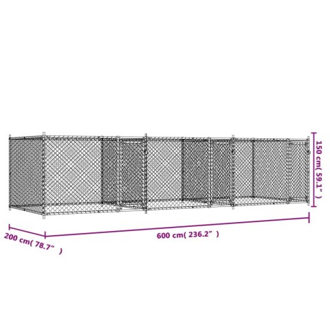 Klatka dla psa, z drzwiami, szara, 6x2x1,5 m, stal Klatka dla psa, z drzwiami, szara, 6x2x1,5 m, stal