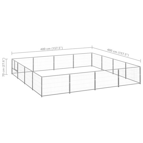  Kojec dla psa, srebrny, 16 m², stalowy