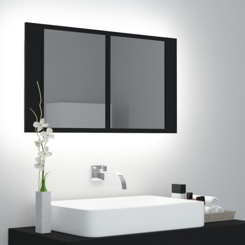 Szafka łazienkowa z lustrem i LED, czarna, 80x12x45 cm, akryl Szafka łazienkowa z lustrem i LED, czarna, 80x12x45 cm, akryl