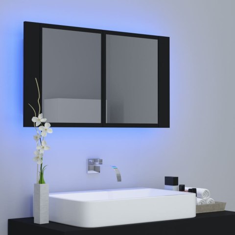 Szafka łazienkowa z lustrem i LED, czarna, 80x12x45 cm, akryl Szafka łazienkowa z lustrem i LED, czarna, 80x12x45 cm, akryl