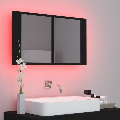 Szafka łazienkowa z lustrem i LED, czarna, 80x12x45 cm, akryl Szafka łazienkowa z lustrem i LED, czarna, 80x12x45 cm, akryl