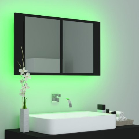 Szafka łazienkowa z lustrem i LED, czarna, 80x12x45 cm, akryl Szafka łazienkowa z lustrem i LED, czarna, 80x12x45 cm, akryl