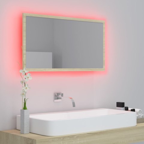 Lustro łazienkowe LED, kolor dąb sonoma, 80x8,5x37 cm, akryl Lustro łazienkowe LED, kolor dąb sonoma, 80x8,5x37 cm, akryl