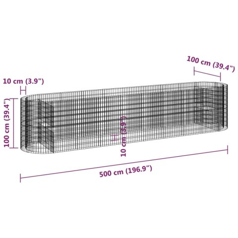 Podwyższona donica gabionowa galwanizowane żelazo 500x100x100cm Podwyższona donica gabionowa galwanizowane żelazo 500x100x100cm