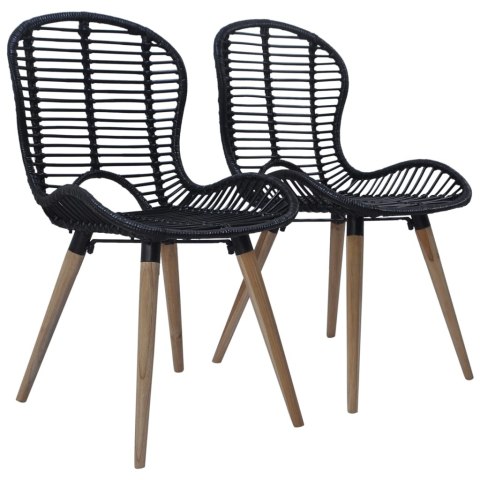Krzesła stołowe, 2 szt., czarne, naturalny rattan Krzesła stołowe, 2 szt., czarne, naturalny rattan