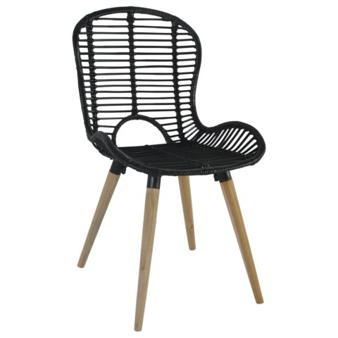 Krzesła stołowe, 2 szt., czarne, naturalny rattan Krzesła stołowe, 2 szt., czarne, naturalny rattan