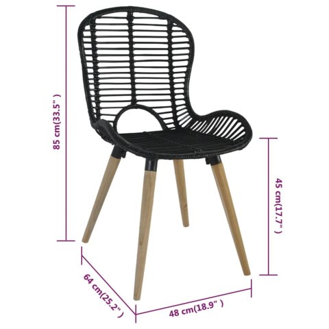 Krzesła stołowe, 2 szt., czarne, naturalny rattan Krzesła stołowe, 2 szt., czarne, naturalny rattan