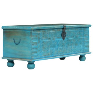  Skrzynia z litego drewna mango, niebieska, 100 x 40 x 41 cm