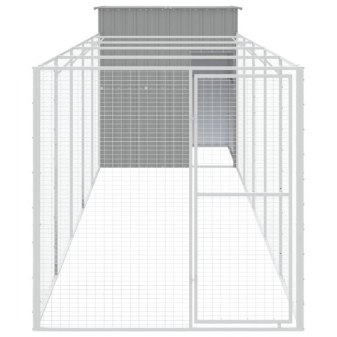  Buda dla psa, z wybiegiem, jasnoszara, 165x659x181 cm, stal