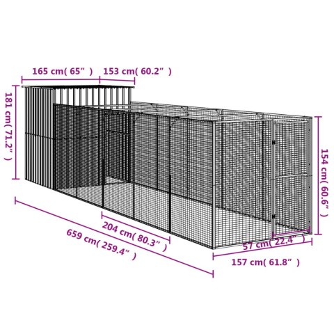  Buda dla psa, z wybiegiem, jasnoszara, 165x659x181 cm, stal