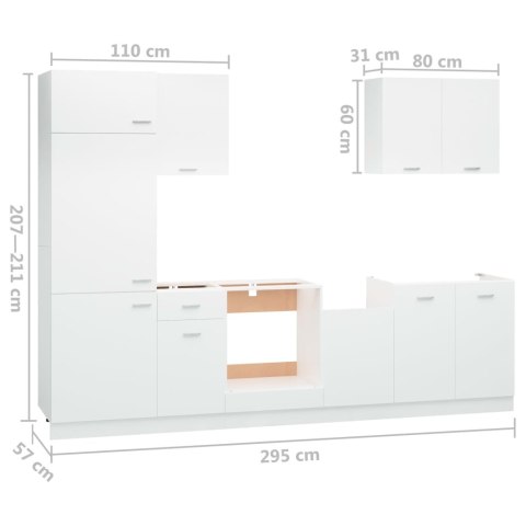7-cz. zestaw szafek kuchennych, biały, płyta wiórowa 7-cz. zestaw szafek kuchennych, biały, płyta wiórowa