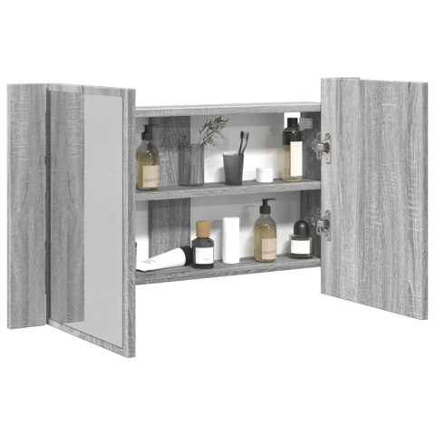 Szafka łazienkowa z lustrem i LED, szary dąb 80x12x45 cm, akryl Szafka łazienkowa z lustrem i LED, szary dąb 80x12x45 cm, akryl