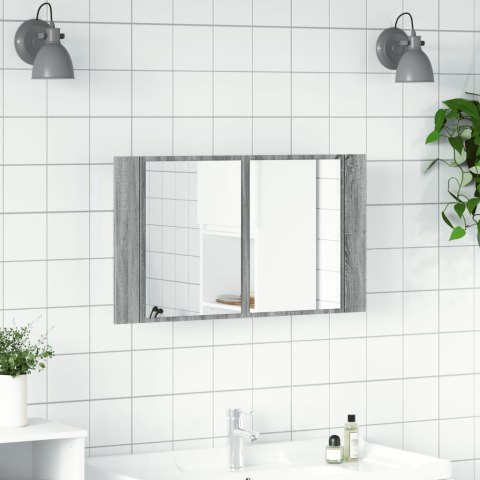 Szafka łazienkowa z lustrem i LED, szary dąb 80x12x45 cm, akryl Szafka łazienkowa z lustrem i LED, szary dąb 80x12x45 cm, akryl