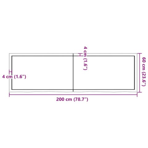  Półka, brązowa, 200x60x(2-6) cm, lakierowane lite drewno dębowe