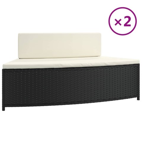 Ławki z poduszkami do spa, 2 szt., czarne, polirattan Ławki z poduszkami do spa, 2 szt., czarne, polirattan