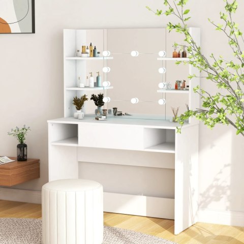 Stolik do makijażu z oświetleniem LED 100x40x135 cm, MDF, biały Stolik do makijażu z oświetleniem LED 100x40x135 cm, MDF, biały