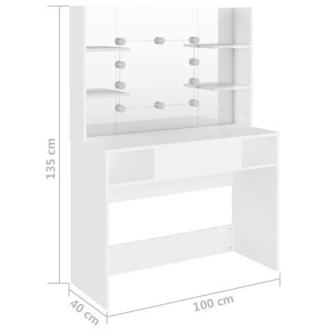 Stolik do makijażu z oświetleniem LED 100x40x135 cm, MDF, biały Stolik do makijażu z oświetleniem LED 100x40x135 cm, MDF, biały