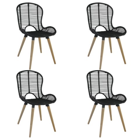 Krzesła stołowe, 4 szt., czarne, naturalny rattan Krzesła stołowe, 4 szt., czarne, naturalny rattan