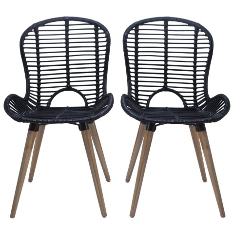 Krzesła stołowe, 4 szt., czarne, naturalny rattan Krzesła stołowe, 4 szt., czarne, naturalny rattan
