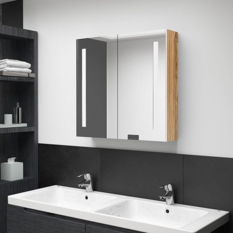 Szafka łazienkowa z lustrem i LED, biel i dąb, 62x14x60 cm Szafka łazienkowa z lustrem i LED, biel i dąb, 62x14x60 cm