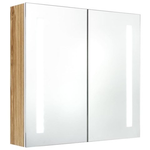 Szafka łazienkowa z lustrem i LED, biel i dąb, 62x14x60 cm Szafka łazienkowa z lustrem i LED, biel i dąb, 62x14x60 cm