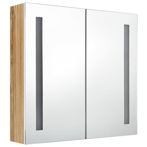 Szafka łazienkowa z lustrem i LED, biel i dąb, 62x14x60 cm Szafka łazienkowa z lustrem i LED, biel i dąb, 62x14x60 cm