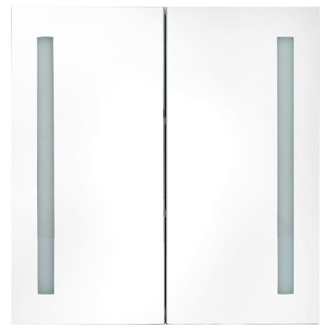 Szafka łazienkowa z lustrem i LED, biel i dąb, 62x14x60 cm Szafka łazienkowa z lustrem i LED, biel i dąb, 62x14x60 cm