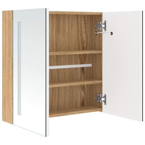 Szafka łazienkowa z lustrem i LED, biel i dąb, 62x14x60 cm Szafka łazienkowa z lustrem i LED, biel i dąb, 62x14x60 cm