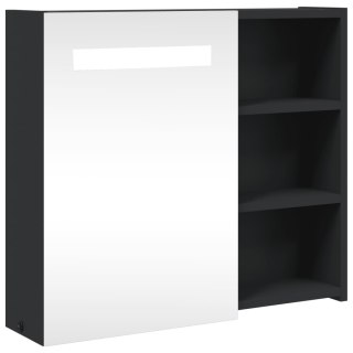  Szafka łazienkowa z lustrem i LED, czarna, 60x13x52 cm