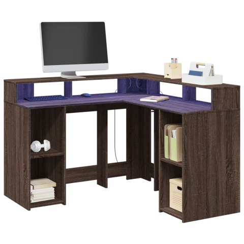 Biurko z podświetleniem LED, brązowy dąb, 130x130x91 cm Biurko z podświetleniem LED, brązowy dąb, 130x130x91 cm