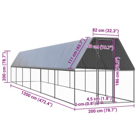 Klatka zewnętrzna dla kurcząt, 2x12x2 m, stal galwanizowana Klatka zewnętrzna dla kurcząt, 2x12x2 m, stal galwanizowana