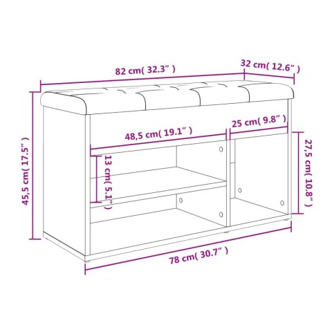  Ławka na buty, biała, 82x32x45,5 cm, materiał drewnopochodny