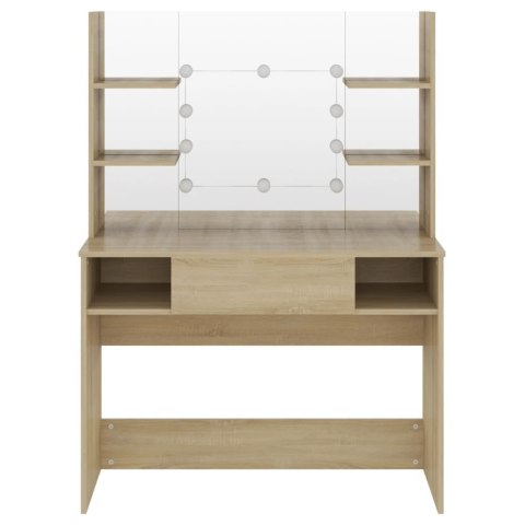 Stolik do makijażu z LED, 100x40x135 cm, MDF, kolor dębowy Stolik do makijażu z LED, 100x40x135 cm, MDF, kolor dębowy
