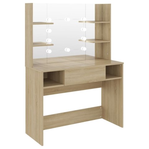Stolik do makijażu z LED, 100x40x135 cm, MDF, kolor dębowy Stolik do makijażu z LED, 100x40x135 cm, MDF, kolor dębowy