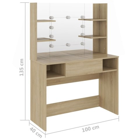 Stolik do makijażu z LED, 100x40x135 cm, MDF, kolor dębowy Stolik do makijażu z LED, 100x40x135 cm, MDF, kolor dębowy