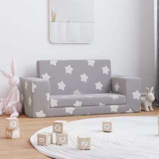  2-os. sofa dla dzieci, rozkładana, szara w gwiazdki, plusz